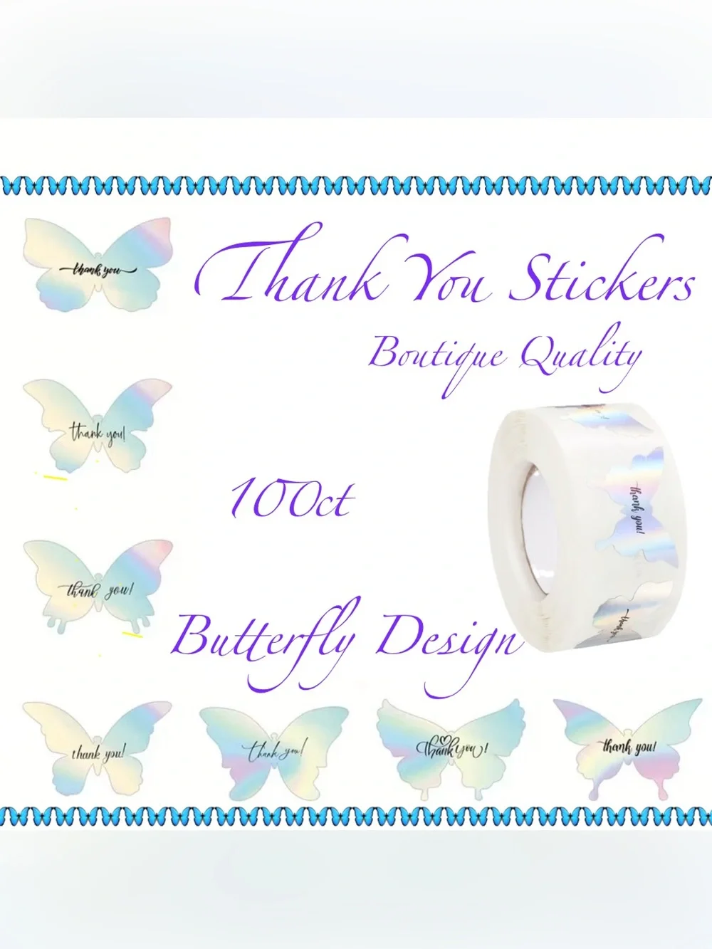 Thank You Sticker Boutique Quality  ~🆕~ 100~ Butterfly Designs ~ Self adhesive